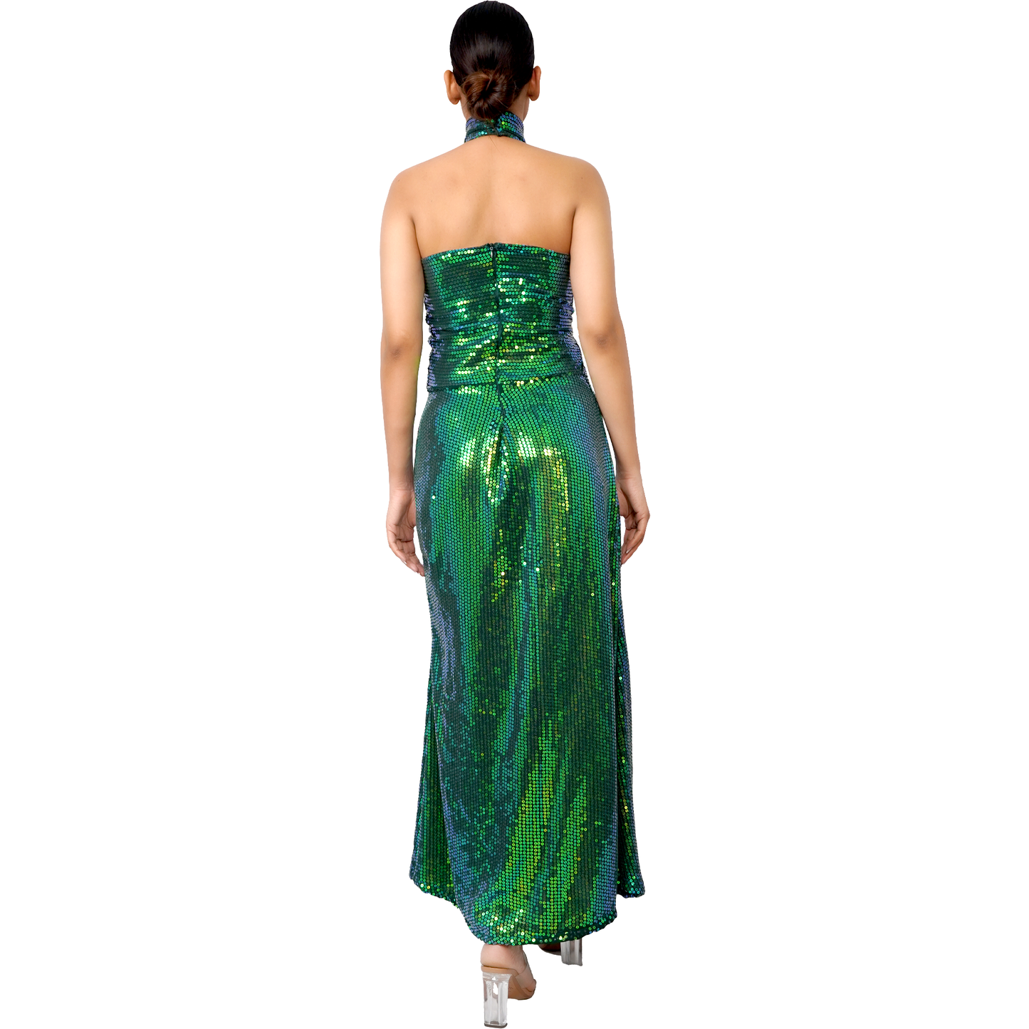 Emerald Green Sequin Mermaid Gown – Backless for Gala & Party