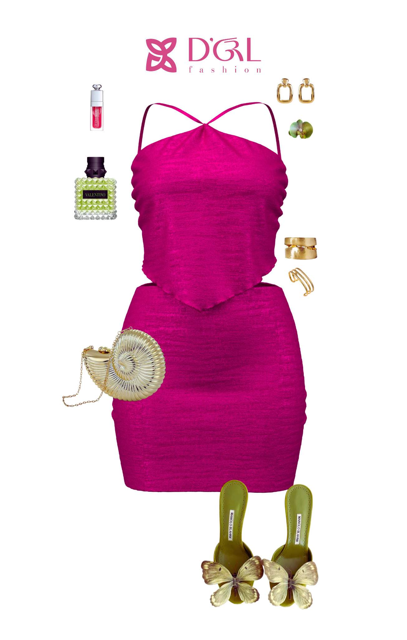 Magenta Muse Mini Dress – Ruched Halter Bodycon for Party, Beach & Date Night