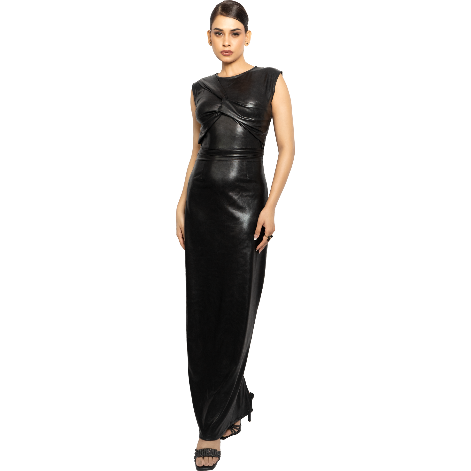 Black Faux Leather Bodycon Maxi Dress for Women