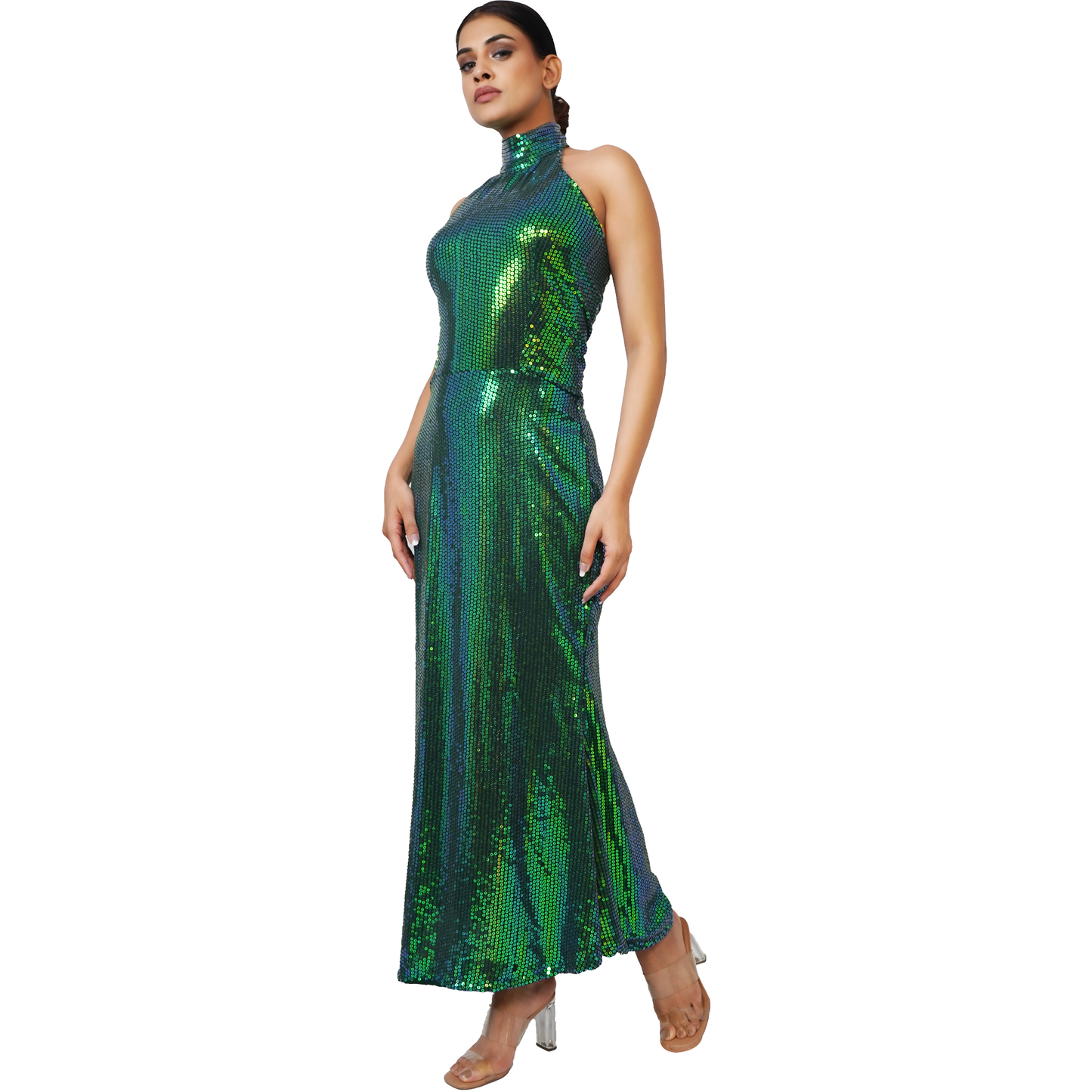 Emerald Green Sequin Mermaid Gown – Backless for Gala & Party