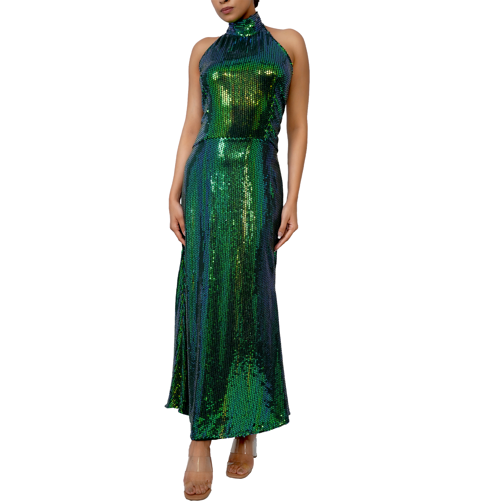 Emerald Green Sequin Mermaid Gown – Backless for Gala & Party