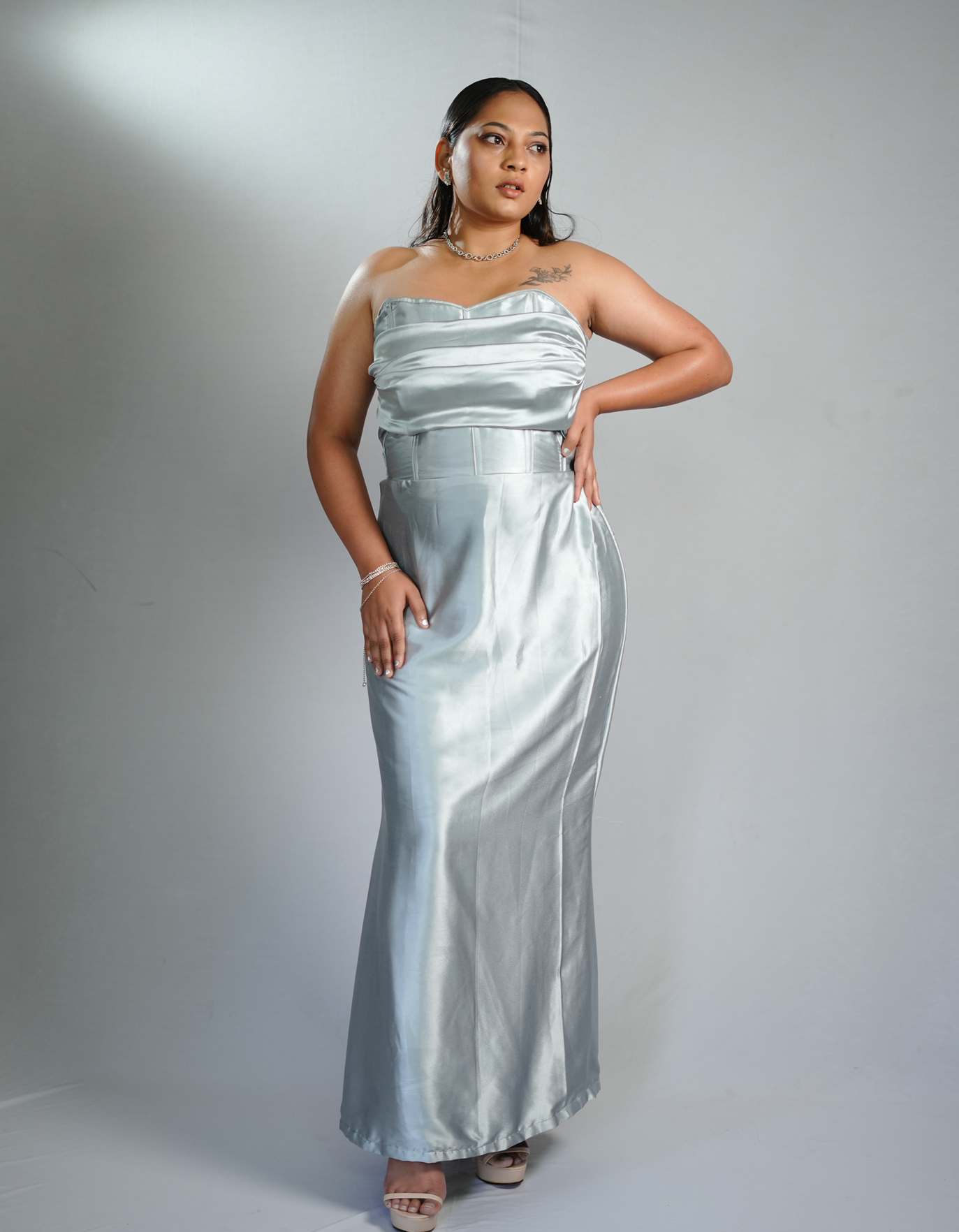 Strapless Satin Corset Gown – Mermaid Silhouette Plus Size Dress