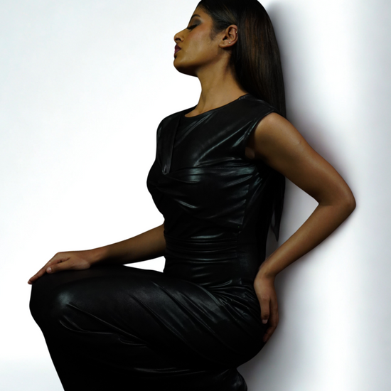 Black Faux Leather Bodycon Maxi Dress for Women